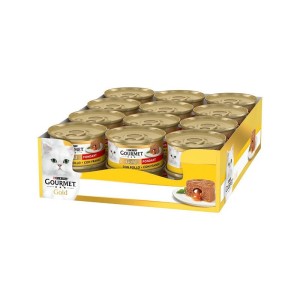 کنسرو غذای گربه گورمت مغزدار با طعم مرغ Gourmet Gold Fondant بسته 24 عددی