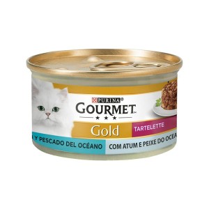 کنسرو غذای گربه گورمت لایه‌ای با طعم تن و ماهی اقیانوسی Gourmet Gold Tartelette Duo وزن 85 گرم