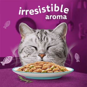 پوچ گربه ویسکاس با طعم ماهی تن و سبزیجات Whiskas Aromatic Selection Seafood Delight in Gravy وزن 85 گرم