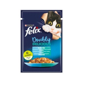 پوچ گربه فلیکس با طعم ماهی سالمون و ساردین Felix Doubly Delicious وزن 85 گرم