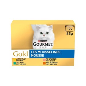 کنسرو غذای پته گربه گورمت موس در چهار طعم Gourmet Gold Mousse بسته 12 عددی