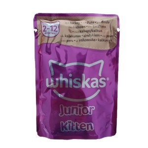 پوچ بچه گربه ویسکاس با طعم بوقلمون Whiskas Pouch Junior Kitten Turkey وزن 85 گرم