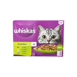 پوچ گربه ویسکاس مدل پک میکس منو Whiskas Mixed Menu in jelly بسته 12 عددی