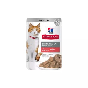 پوچ گربه عقیم هیلز مدل چانک در سس با طعم سالمون HILL’S Pouch for Sterilized Adult with Salmon وزن 85 گرم