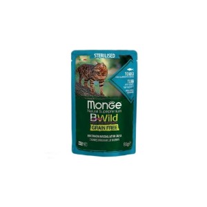 پوچ گربه عقیم مونژه مدل بی‌وایلد با طعم ماهی تن Monge Bwild Sterilised Cat Pouch Tuna وزن 85 گرم