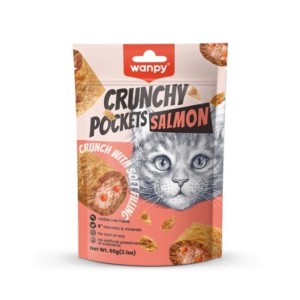تشویقی گربه ونپی با طعم ماهی سالمون و خاویار Wanpy Crunchy Pockets وزن 60 گرم