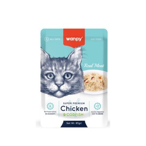 پوچ گربه ونپی با طعم مرغ و ماهی کاد سفارش اروپا Wanpy Super Premium وزن 85 گرم