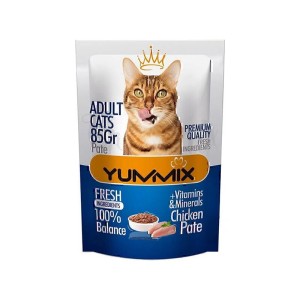 پوچ گربه بالغ یامیکس مدل پته با طعم مرغ Yummix With Chicken Pate Adult Cat Pouch وزن 85 گرم