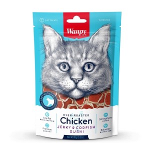 تشویقی گربه ونپی با طعم مرغ و ماهی کاد Wanpy Chicken Jerky & Codfish Sushi وزن 80 گرم