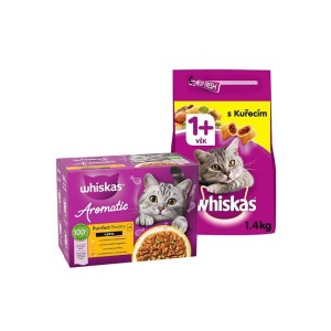 بسته پوچ و غذای خشک گربه بالغ ویسکاس با طعم مرغ و گوشت پرندگان Whiskas Adult Cat Pouch & Dry Food بسته 2 عددی