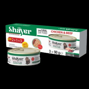 کنسرو غذای گربه با طعم مرغ و گوشت شایر Shayer Natural With Chicken & Beef بسته 3 عددی