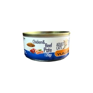 کنسرو غذای گربه بالغ یامیکس مدل پته با طعم مرغ و گوشت گاو Yummix Adult Cat Pate Chicken & Beef وزن 120 گرم