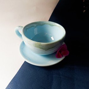 فنجان نعلبکی کاپوچینو لته آبی سنتی  مدل دریا-ست 6 عددی