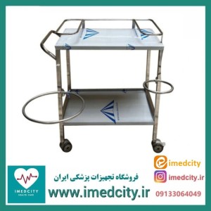 ترالی حمل دارو پزشک آرا استیل دو طبقه با حلقه اکسیژن و طراحی مقاوم
