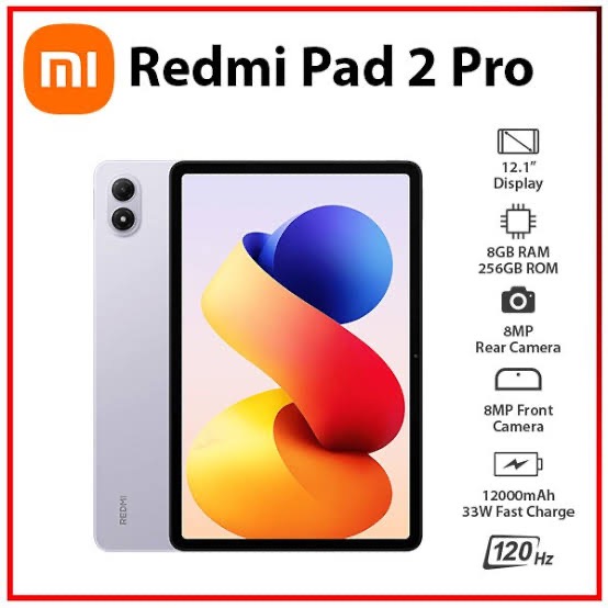 تبلت 12.1 اینچ شیائومی مدل Redmi Pad 2 Pro Wi-Fi، ظرفیت 256 گیگابایت و رم 8 گیگابایت، رزولوشن دوربین 8 مگاپیکسل، پشتیبانی از قلم و کیبورد(اعتباری اسنپ)