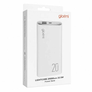 خرید و قیمت پاوربانک 22.5 وات گلوریمی مدل LIGHTCORE ظرفیت 20000 میلی‌آمپرساعت به همراه کابل USB-C رشت