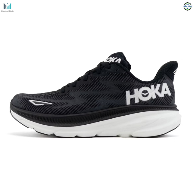 کفش هوکا کلیفتون 9 واید مشکی سفید مدل Hoka One One Clifton 9 wide 1132210 BWHT Wide (2E) سایز 42