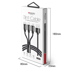 کابل تبدیل USB به microUSB / USB-C / لایتنینگ یسیدو مدل CA-60 طول 1.2 متر