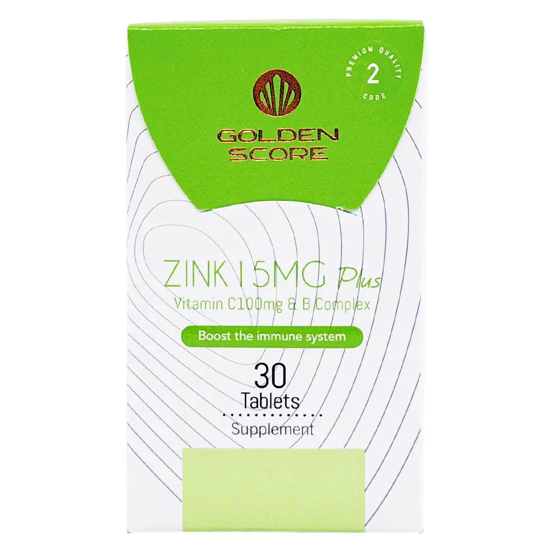 قرص زینک 15  + ویتامین C و ب کمپلکس گلدن اسکور - 30 عددی