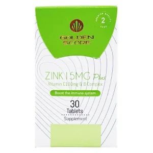 قرص زینک 15  + ویتامین C و ب کمپلکس گلدن اسکور - 30 عددی