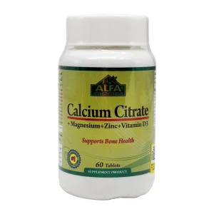 کلسیم سیترات+منیزیم+زینک+ویتامین د3 آلفا ویتامینز - 60 عددی