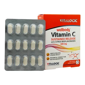 بسته بندی ول بادی ویتامین C ویتالوجیک ۵۰۰ میلی گرم همراه با بلیستر قرص‌ها
