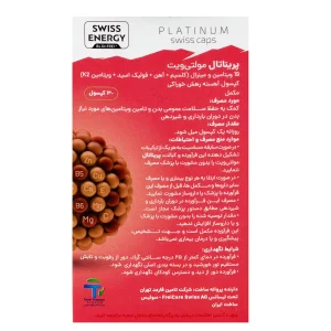 پشت جعبه پریناتال مولتی ویت سوئیس انرژی همراه روش مصرف و موارد هشدار