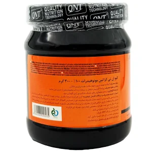 نمای پشت پودر کراتین منوهیدرات کیو ان تی ۳۰۰ گرم، موارد مصرف و شرایط نگهداری
