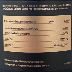 جدول ترکیبات کراتین منوهیدرات ترک نوتریشن ۵۰۰ گرم