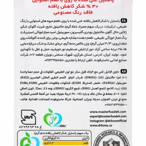 پشت بسته پاستیل دکتر بن زینک پلاس با ترکیبات، شرایط نگهداری و اطلاعات محصول
