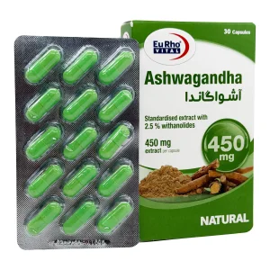 بلیستر کپسول آشواگاندا یوروویتال ۴۵۰ میلی‌گرم بسته ۳۰ عددی