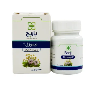 کپسول نرم تیموژل ۴۰ میلی‌گرم باریج اسانس به همراه جعبه محصول
