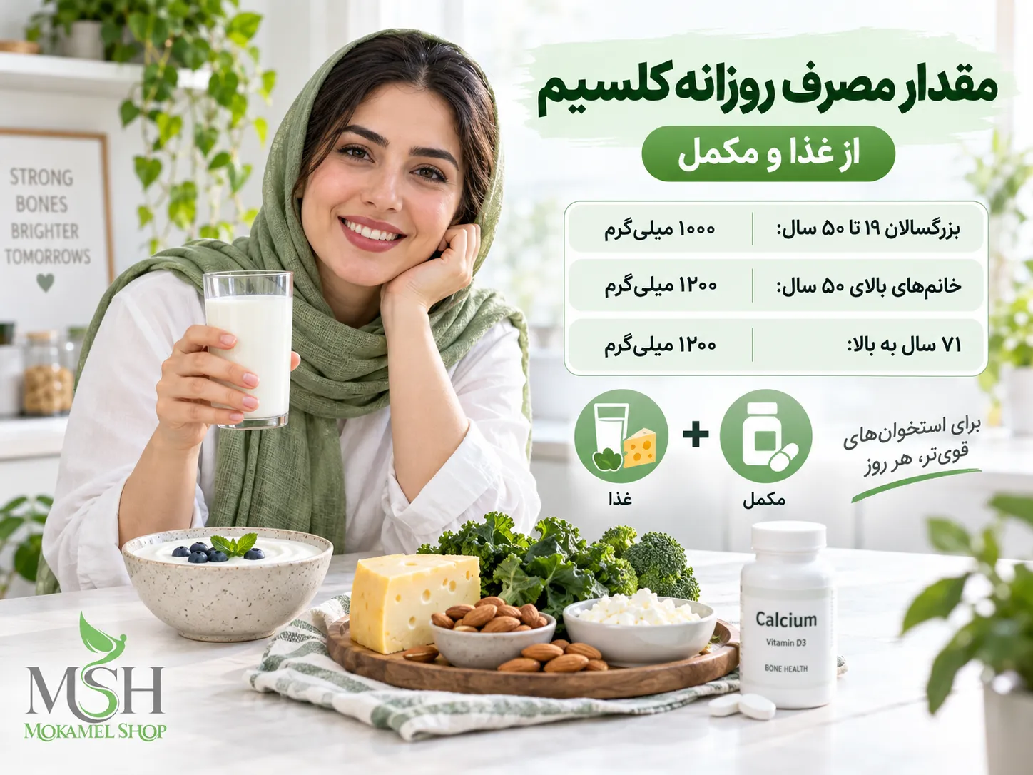 راهنمای مقدار مصرف روزانه کلسیم از غذا و مکمل