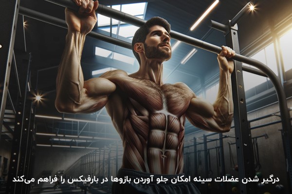 جلو آوردن بازوها در بارفیکس ناشی از درگیر شدن عضلات سینه