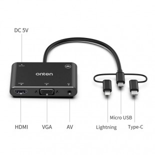تبدیل لایتنینگ میکرو یو اس بی تایپ سی اونتن به  onten OTN-7585B  HDMI/VGA/AV