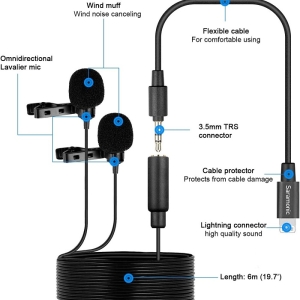 میکروفون یقه ای لایتنینگ سارامونیک Saramonic Digital Dual-Head Lavalier Microphones LavMicro U1C