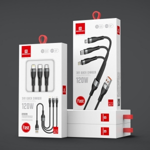 کابل شارژ سه سر بیبوشی مدل BIBOSHI USB To Type-C/Micro USB/Lightning Cable A17