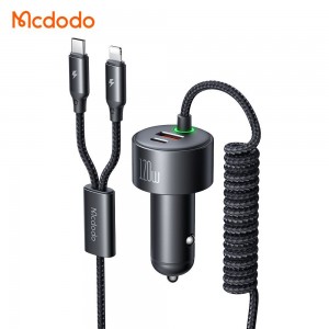 شارژر فندکی 2 پورت با 2 کابل متصل 120 وات مک دودو مدل CC-0370