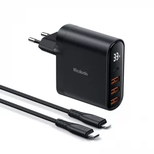 آداپتور چهار پورت چندکاره 33 وات مک دودو Mcdodo 4-PORT OUTPUT DIGITAL DISPLAY CHARGE C CH-2252 همراه با کابل