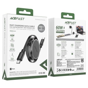کابل جمع شونده Type-C به Type-C ایس فست ACEFAST C13-03 طول 80 سانتی‌متر توان 60 وات