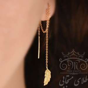 گوشواره طلا 18 عیار زنانه طلای مستجابی مدل بخیه ای پر کد 670175