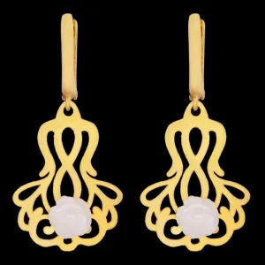 گوشواره طلا 18 عیار زنانه طلای مستجابی مدل اسلیمی گل رز صدف کد 1