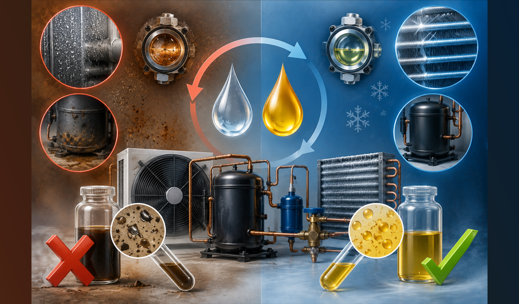 تشخیص و رفع رطوبت و اسیدی شدن روغن در سیکل تبرید
