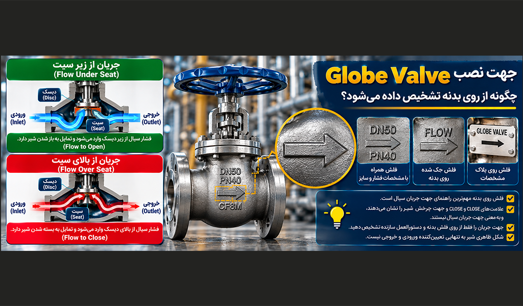جهت نصب Globe Valve چگونه از روی بدنه تشخیص داده می‌شود؟
