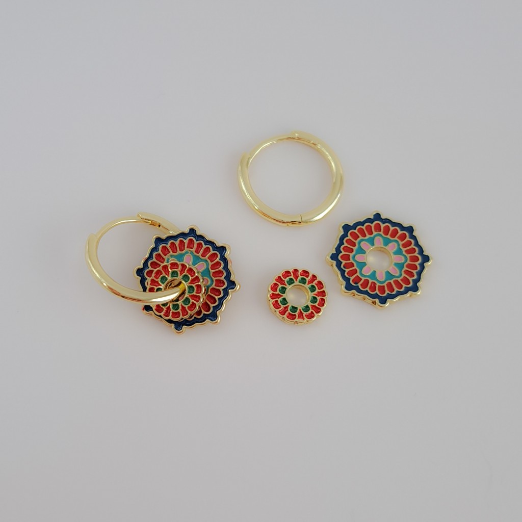 گوشواره واشری حلقه دوتایی قرمز و آبی