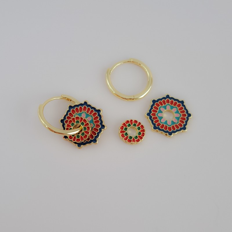 گوشواره واشری حلقه دوتایی قرمز و آبی