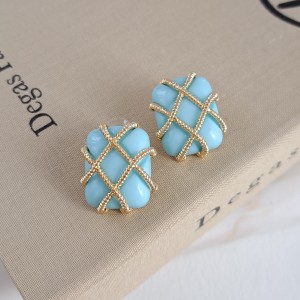 گوشواره طرح دیور مستطیل صورتی-طلایی  *