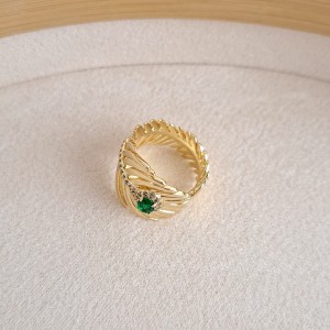 انگشتر رینگ نازک میناکاری سبزدریایی شاخه گل قرمز*