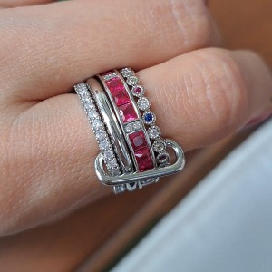 انگشتر استک ۴ تایی رینگ باگت سرخابی نقره‌ای