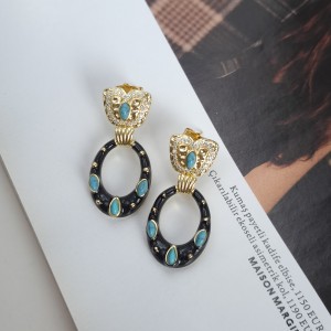 گوشواره  سنگ فیروزه و میناکاری